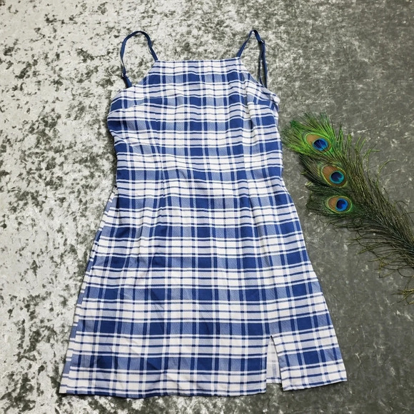 Urban Outfitters Blue Plaid Back Ties Mini Dress - Picture 1 of 11